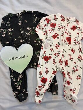 Old Navy - Set of 2 Floral One Piece Sleepers/foooties - White and Black